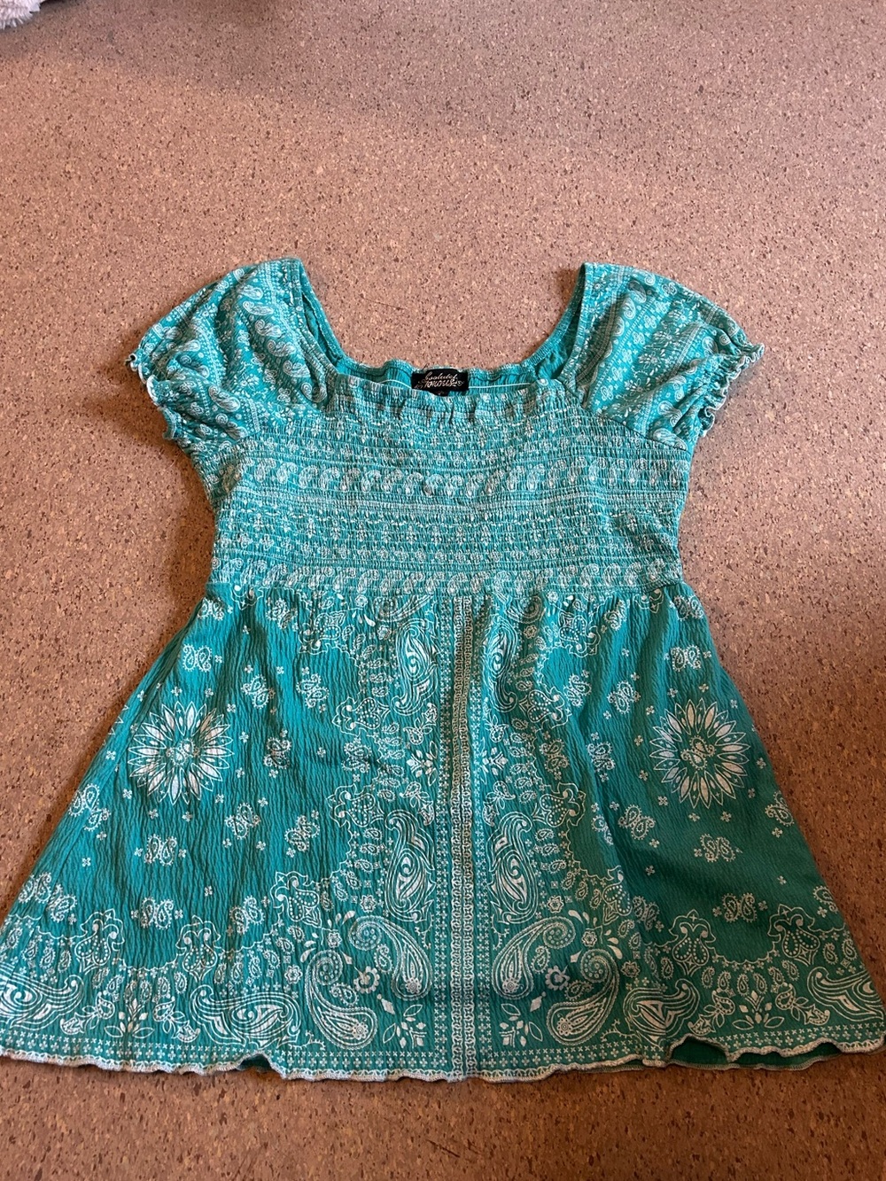Unknown Brand Teal Babydoll Short Sleeve Top